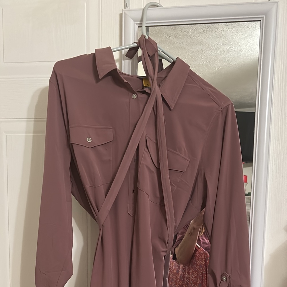 Mauve Long Sleeve Button-Up Dress